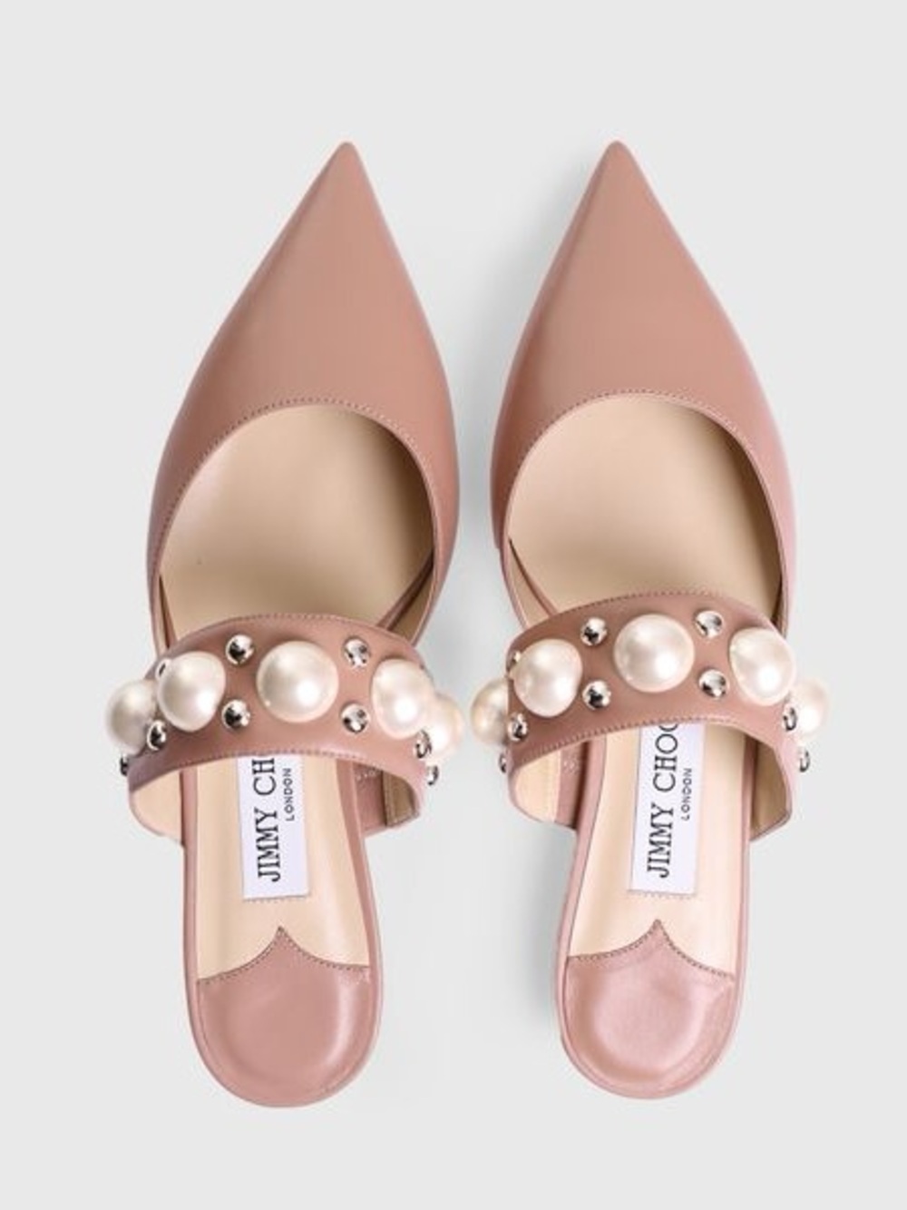 Jimmy Choo Blush Pink Pearl-Embellished Pointed Mules